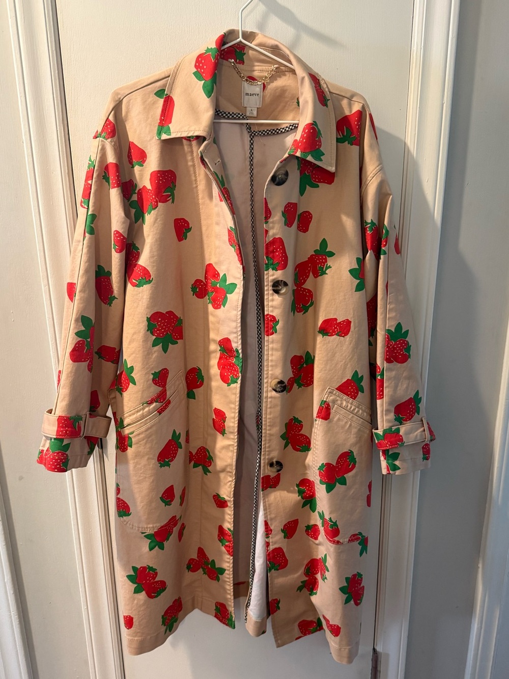 Maeve Strawberry Print Car Coat from Anthropologie Small - Picture 5 of 11